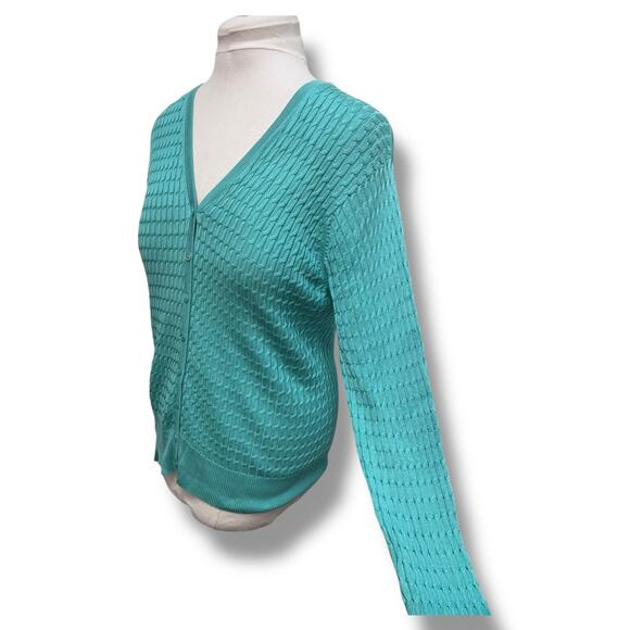 Evelyn & Arthur Women’s V Neck, Button Down Silk Sweater Cardigan, Green, size L - Picture 4 of 10